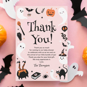 Cartão De Agradecimento Chuva de Bebê Little Boo Halloween Menina Rosa