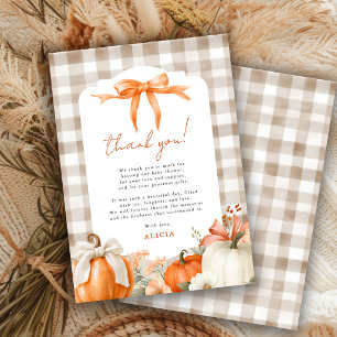 Cartão De Agradecimento Chuva de bebê Little pumpkin laranja laço gingham