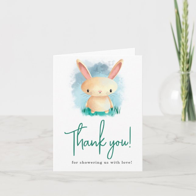 Cartão De Agradecimento Chuva de bebê Little Rabbit obrigado (Frente)