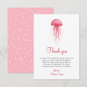 Cartão De Agradecimento Chuva de Bebê Menina Água-Viva Rosa em Aquarela Mo