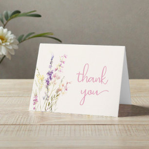 Cartão De Agradecimento Chuva de Bebê Menina Aquarela de Flores Silvestres