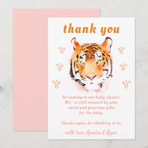Cartão De Agradecimento Chuva de Bebê Menina Cabeça de Tigre Aquarela
