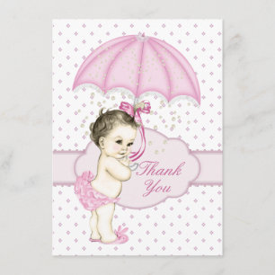 Cartão De Agradecimento Chuva de Bebê Menina Guarda-Chuva Baby Shower Obri