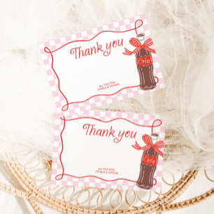 Cartão De Agradecimento Chuva de Bebê Menina Retro Xadrez Rosa e Vermelho