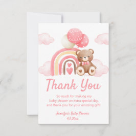 Cartão De Agradecimento Chuva de Bebê Menina Urso de Pelúcia Boho Arco-íri
