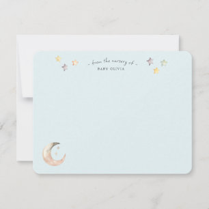 Cartão De Agradecimento Chuva de Bebê Menino Azul Lua e Estrelas Celestiai