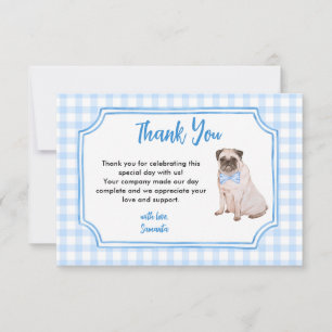 Cartão De Agradecimento Chuva de Bebê Menino Cachorro Xadrez Azul