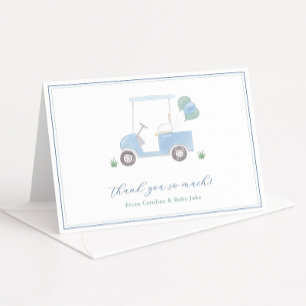 Cartão De Agradecimento Chuva de Bebê Menino Carrinho de Golfe Azul Elegan