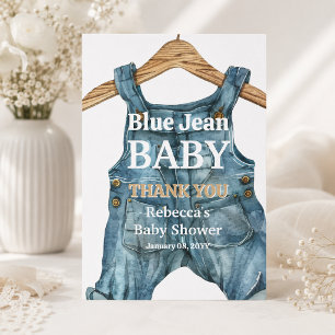 Cartão De Agradecimento Chuva de Bebê Menino em Azul Jeans Moderno