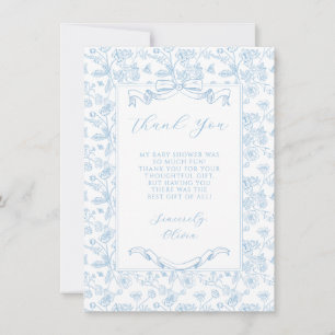 Cartão De Agradecimento Chuva de Bebê Menino Floral Vintage Arco Azul Eleg