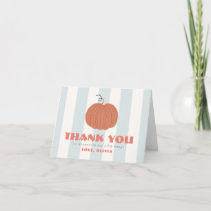 Cartão De Agradecimento Chuva de Bebê Menino Little Pumpkin Blue Stripes