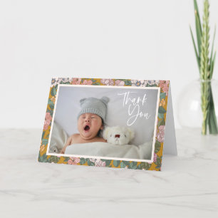 Cartão De Agradecimento Chuva de Bebê Moderno Boho Floral Recém-Nascido