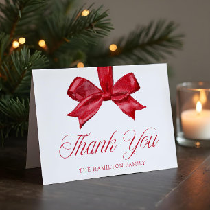 Cartão De Agradecimento Chuva de Bebê Natal com Laço Vermelho Elegante