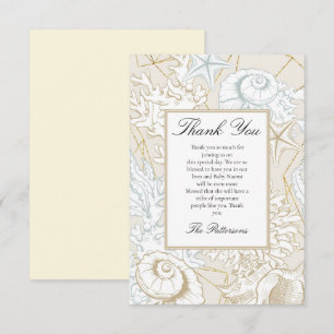 Cartão De Agradecimento Chuva de Bebê no Mar Tema Conchas Náutico Oceano