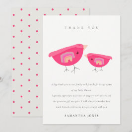 Cartão De Agradecimento Chuva de Bebê Passarinho Rosa Arco-Íris Fofo Desen