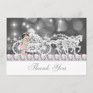 Cartão De Agradecimento Chuva de Bebê Princesa Rosa e Cinza Obrigado