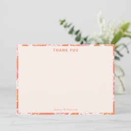 Cartão De Agradecimento Chuva de Bebê Retro Boho Rosa Laranja Floral Fofo