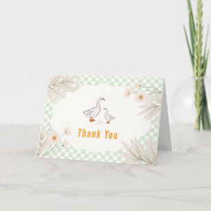 Cartão De Agradecimento Chuva de Bebê Sage Gingham Daisy Boho Silly Goose