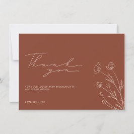 Cartão De Agradecimento Chuva de Bebê Terracota Laranja Queimada Marfim Be