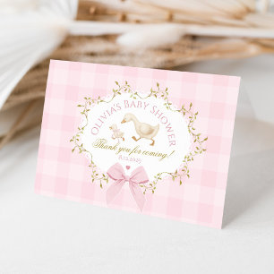 Cartão De Agradecimento Chuva de Bebê Xadrez Rosa Coquette Silly Goose