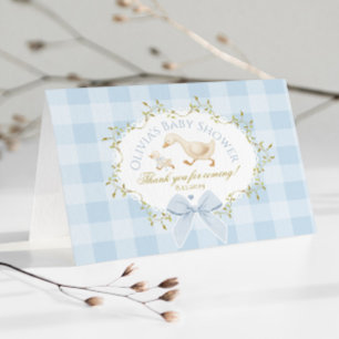 Cartão De Agradecimento Chuva de Bebê Xodó Silly Goose Azul Gingham