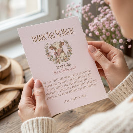 Cartão De Agradecimento Chuva de Bênçãos Baby Shower Rosa Fazenda