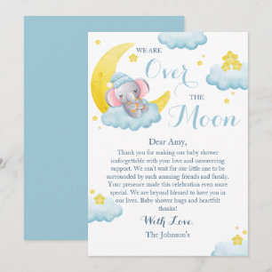 Cartão De Agradecimento Chuva de Bênçãos Elefante Menino Baby Shower