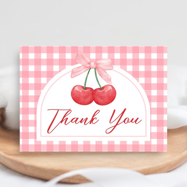 Cartão De Agradecimento Chuva de Cereja no Chá de Bebê (Gingham Cherry Baby Shower Thank you Card
)
