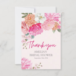 Cartão De Agradecimento Chuva de chá de noiva floral em aquarela rosa