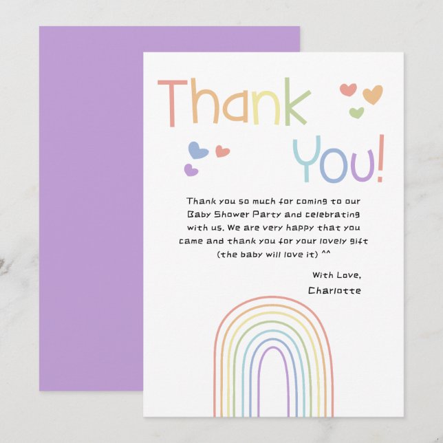 Cartão De Agradecimento Chuva de Cores com Corações Baby Shower (Frente/Verso)
