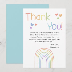 Cartão De Agradecimento Chuva de Cores com Corações Baby Shower