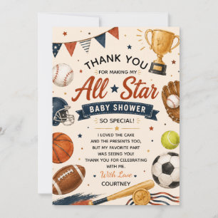 Cartão De Agradecimento Chuva de Estrelas Baby Shower Esportes Futebol Bei