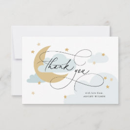 Cartão De Agradecimento Chuva de Estrelas e Lua em Azul - Baby Shower