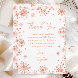Cartão De Agradecimento Chuva de Flocos de Neve em Rose Gold para Baby Sho