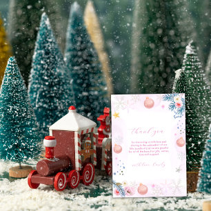 Cartão De Agradecimento Chuva de Flor de Floco de Neve de Inverno Rosa par