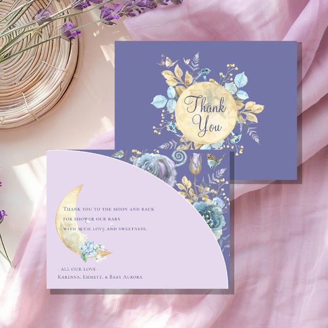 Cartão De Agradecimento Chuva de Lua Lavanda Roxa Baby Shower Caprichosa (Criador carregado)