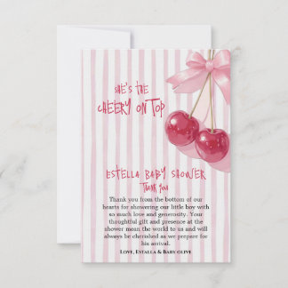 Cartão De Agradecimento Chuva de Menina Retro Arco Rosa Vermelho Cereja