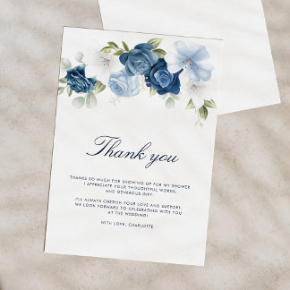 Cartão De Agradecimento Chuva de Noiva Azul Empoeirado Floral