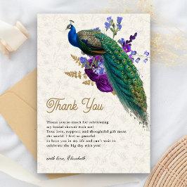 Cartão De Agradecimento Chuva de Noiva Azul Real Roxo Floral