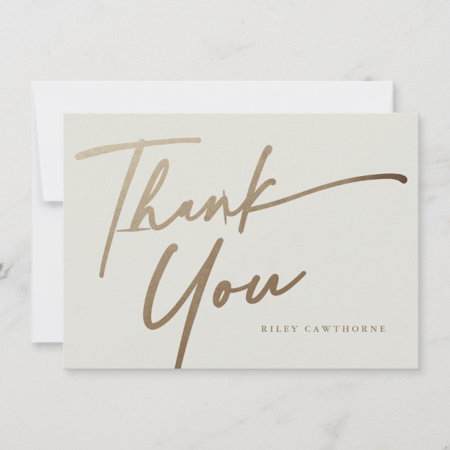 Cartão De Agradecimento Chuva de Noiva Boho com Rótulo de Ouro Moderno e E (Frente)