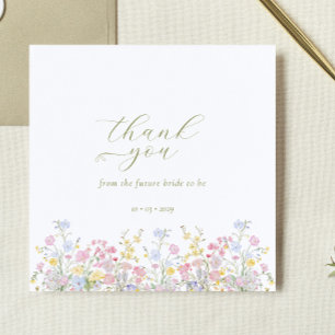 Cartão De Agradecimento Chuva de Noiva Boho Elegante com Flores Silvestres
