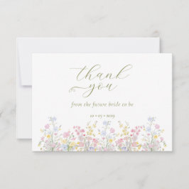 Cartão De Agradecimento Chuva de Noiva Boho Elegante de Flores Silvestres