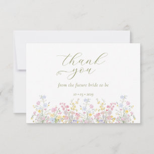 Cartão De Agradecimento Chuva de Noiva Boho Elegante de Flores Silvestres