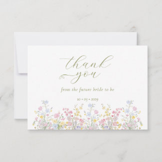 Cartão De Agradecimento Chuva de Noiva Boho Elegante de Flores Silvestres