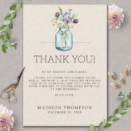Cartão De Agradecimento Chuva de Noiva Boho em Linho com Flores Silvestres