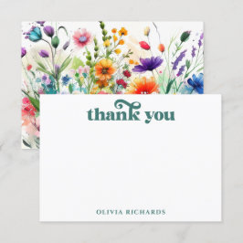 Cartão De Agradecimento Chuva de Noiva Boho Flores Silvestres Aquarela
