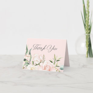 Cartão De Agradecimento Chuva de noiva com flores em aquarela rosa corado