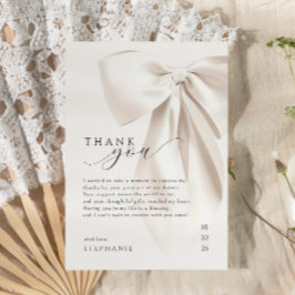 Cartão De Agradecimento Chuva de Noiva com Laço Branco Elegante