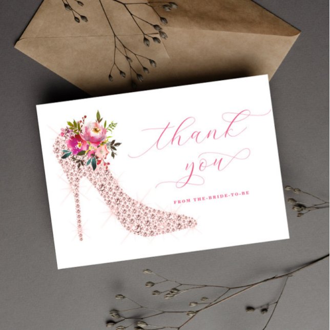 Cartão De Agradecimento Chuva de Noiva com Letreiro Rosa (Criador carregado)