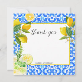Cartão De Agradecimento Chuva de noiva de azulejos azuis espreme limão pri